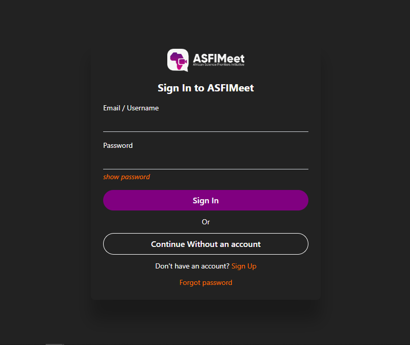 Platform entry screen showing login options